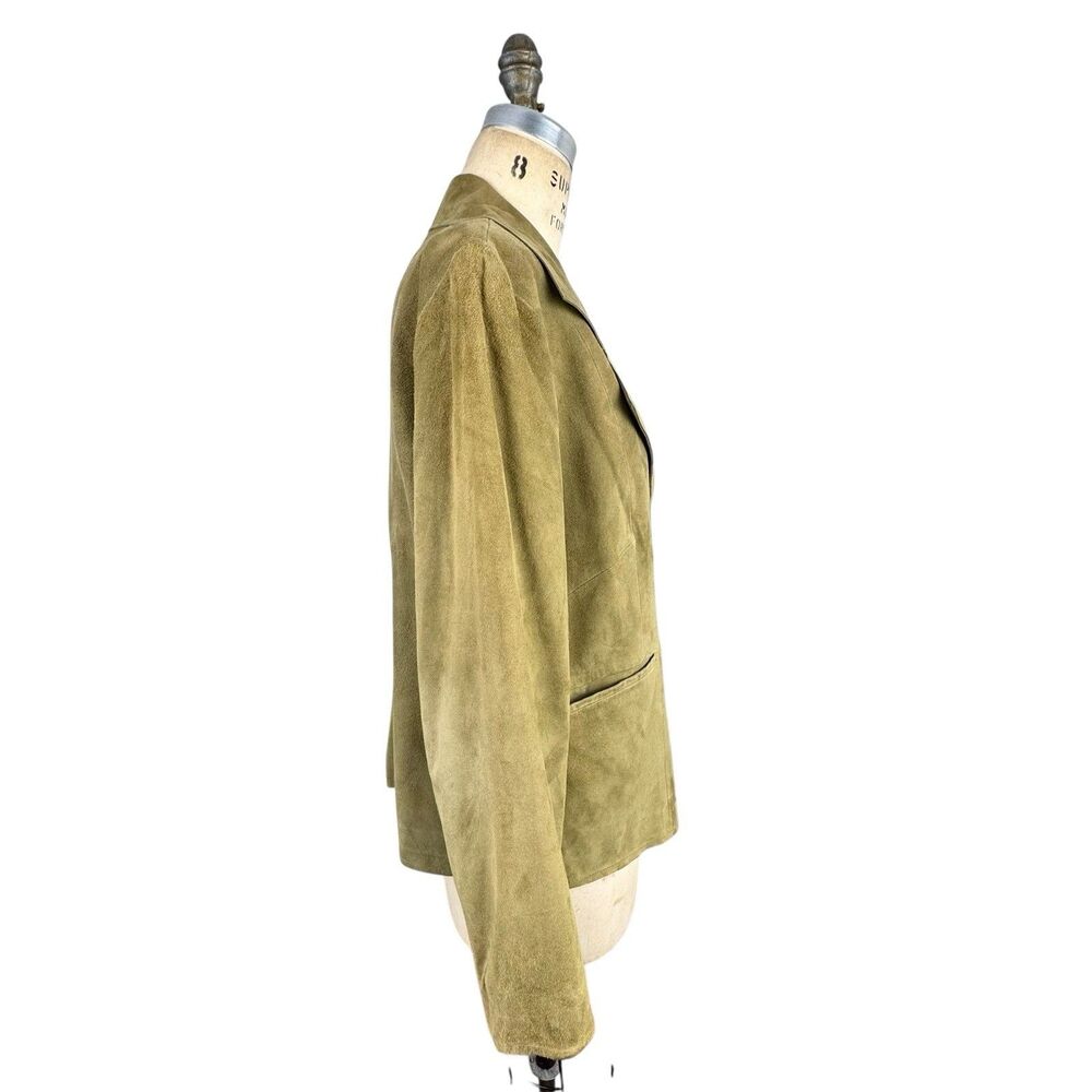 Jones New York Women Suede Leather Jacket 12 Green‎ Western Cowgirl Equestrian - Picture 2 of 16